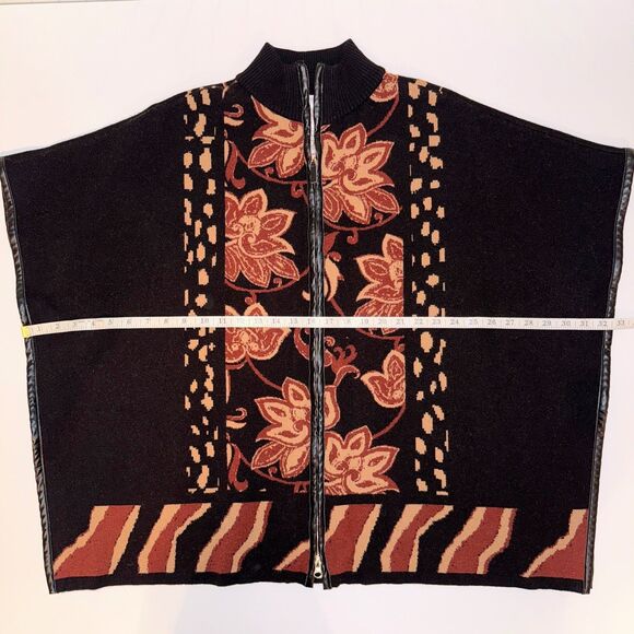 Chico’s Ruana Front Zip Sweater Knit Poncho Cape Cardigan Black Fall Floral S M - Picture 12 of 16
